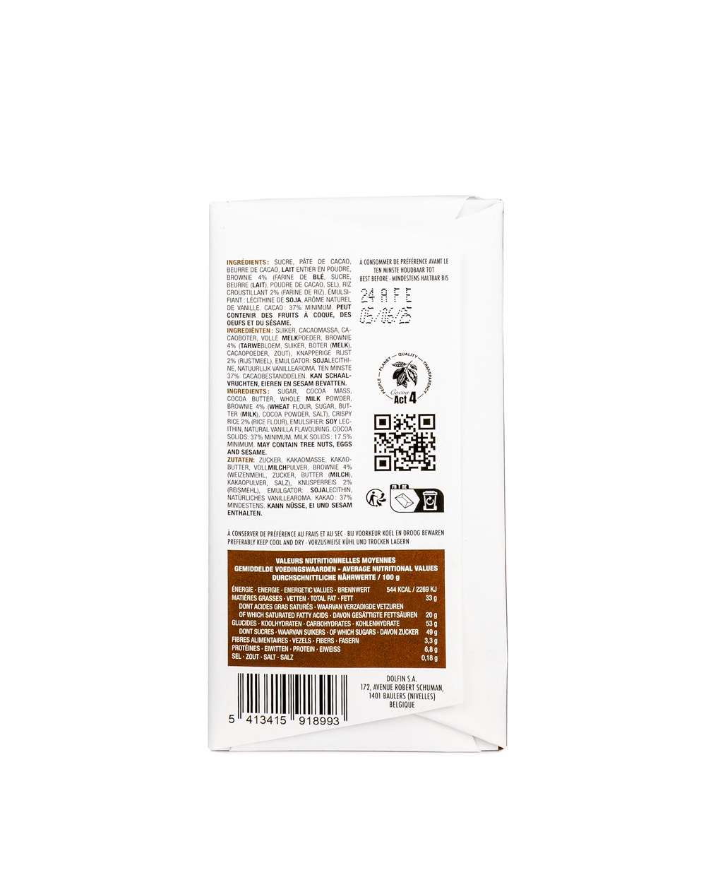 dolfin-le-chat-tablette-chocolat-lait-brownie-70-g image 2