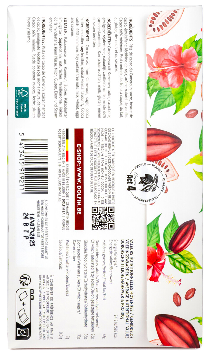 dolfin-origines-cameroun-66-tablette-chocolat-noir image 2